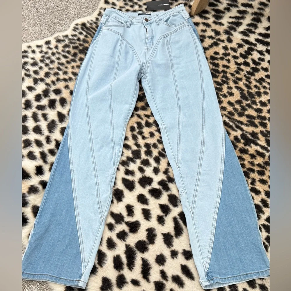 Fashion Nova Light and Medium Blue Flare Jeans - Picture 1 of 3
